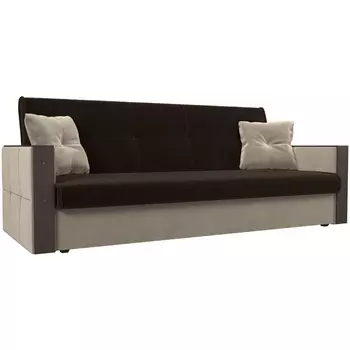 Прямой диван книжка Валенсия (основа микровельвет коричневый, компаньон микровельвет бежевый) Лига Диванов 111040