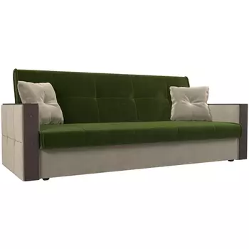 Прямой диван книжка Валенсия (основа микровельвет зеленый, компаньон микровельвет бежевый) Лига Диванов 111049