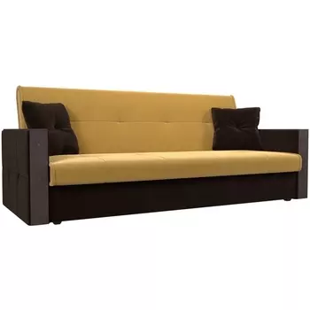 Прямой диван книжка Валенсия (основа микровельвет желтый, компаньон микровельвет коричневый) Лига Диванов 111041