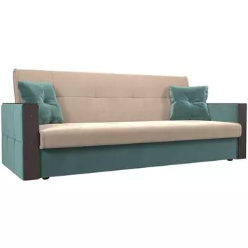 Прямой диван книжка Валенсия (основа велюр бежевый, компаньон велюр бирюзовый) Лига Диванов 111034