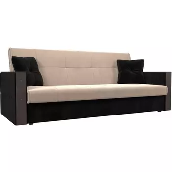 Прямой диван книжка Валенсия (основа велюр бежевый, компаньон велюр черный) Лига Диванов 111037