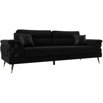 Прямой диван Лига-023 (Микровельвет,Экокожа/Черный) Лига Диванов 119158