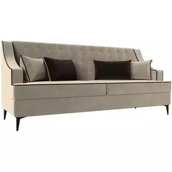 Прямой диван Марк (микровельвет бежевый, кант микровельвет коричневый, подушки микровельвет БЕЖ/КОР) Лига Диванов 111902