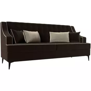 Прямой диван Марк (микровельвет коричневый, кант микровельвет бежевый, подушки микровельвет КОР/БЕЖ) Лига Диванов 111907