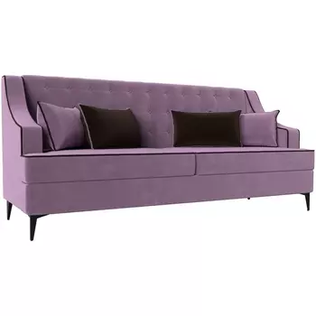 Прямой диван Марк (микровельвет сиреневый, кант микровельвет коричневый, подушки микровельвет СИР/КОР) Лига Диванов 111908