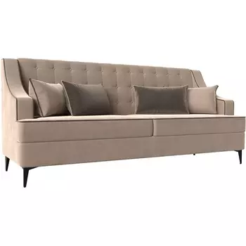 Прямой диван Марк (велюр бежевый, кант велюр коричневый, подушки велюр БЕЖ/КОР) Лига Диванов 111894