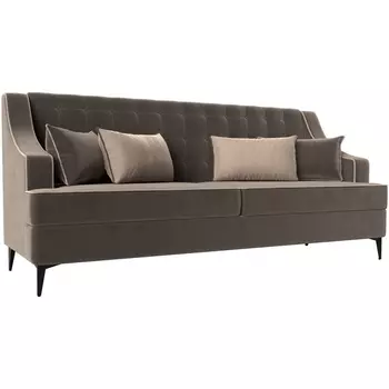 Прямой диван Марк (велюр коричневый, кант велюр бежевый, подушки велюр КОР/БЕЖ) Лига Диванов 111898