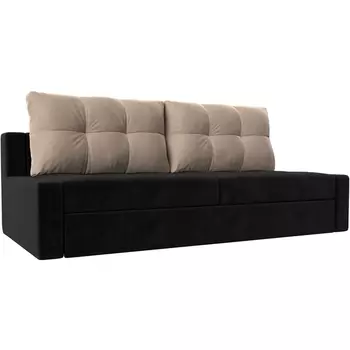 Прямой диван Мартин (велюр черный, подушки велюр БЕЖ) Лига Диванов 110998