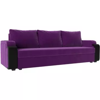 Прямой диван Николь лайт (микровельвет фиолетовый, вставка экокожа черная) Лига Диванов 112794