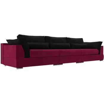 Прямой диван Пекин Long (микровельвет бордовый, подушки микровельвет черный) Лига Диванов 116058