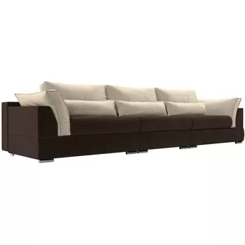 Прямой диван Пекин Long (микровельвет коричневый, подушки микровельвет бежевый) Лига Диванов 116062