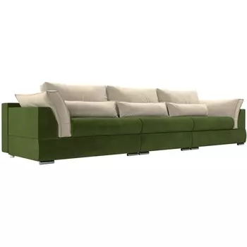 Прямой диван Пекин Long (микровельвет зеленый, подушки микровельвет бежевый) Лига Диванов 116060