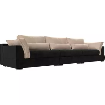 Прямой диван Пекин Long (велюр черный, подушки велюр бежевый) Лига Диванов 116055