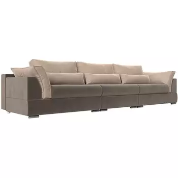 Прямой диван Пекин Long (велюр коричневый, подушки велюр бежевый) Лига Диванов 116052