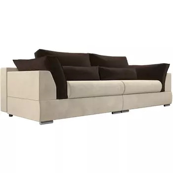 Прямой диван Пекин (микровельвет бежевый, подушки микровельвет коричневый) Лига Диванов 116094