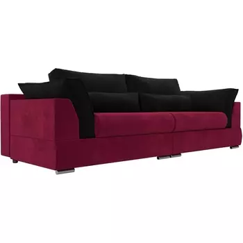 Прямой диван Пекин (микровельвет бордовый, подушки микровельвет черный) Лига Диванов 116095