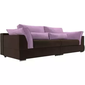 Прямой диван Пекин (микровельвет коричневый, подушки микровельвет сиреневый) Лига Диванов 116102