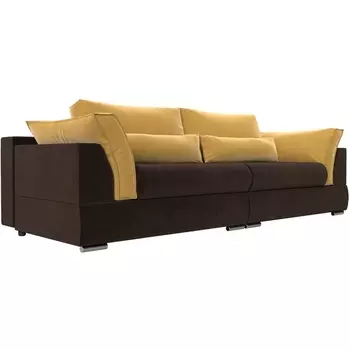 Прямой диван Пекин (микровельвет коричневый, подушки микровельвет желтый) Лига Диванов 116100