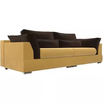 Прямой диван Пекин (микровельвет желтый, подушки микровельвет коричневый) Лига Диванов 116096