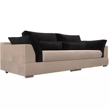 Прямой диван Пекин (велюр бежевый, подушки велюр черный) Лига Диванов 116086