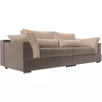 Прямой диван Пекин (велюр коричневый, подушки велюр бежевый) Лига Диванов 116090