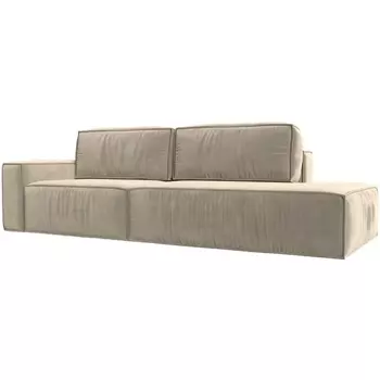 Прямой диван Прага модерн подлокотник слева (Микровельвет/Бежевый) Лига Диванов 116795L