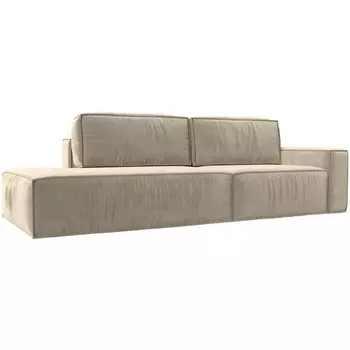 Прямой диван Прага модерн подлокотник справа (Микровельвет/Бежевый) Лига Диванов 116795