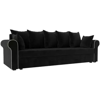 Прямой диван Рейн (велюр черный, кант велюр бежевый) Лига Диванов 112553