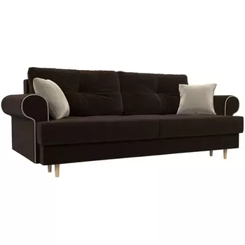 Прямой диван Сплин (микровельвет коричневый, кант микровеьвет бежевый, подушки микролвельвет КОР/беж) Лига Диванов 101682