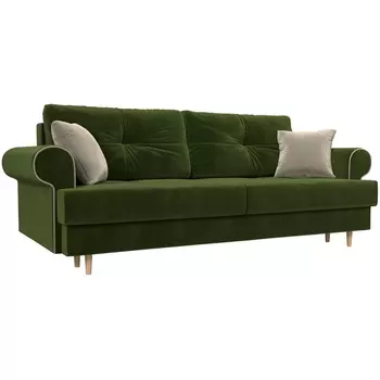 Прямой диван Сплин (микровельвет зеленый, кант микровельвет бежевый, подушки микровельвет ЗЕЛ/беж) Лига Диванов 101681