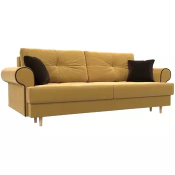 Прямой диван Сплин (микровельвет желтый, кант микровельвет коричневый, подушки микровельвет ЖЕЛ/кор) Лига Диванов 109651