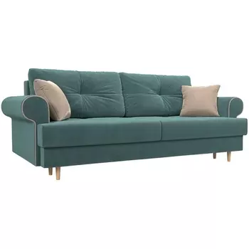 Прямой диван Сплин (велюр бирюзовый, кант велюр бежевый, подушки велюр БИР/беж) Лига Диванов 101673