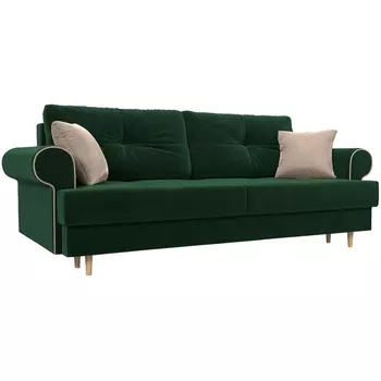Прямой диван Сплин (велюр зеленый, кант велюр бежевый, подушки велюр ЗЕЛ/беж) Лига Диванов 101674