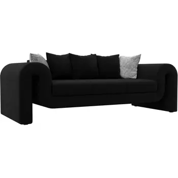 Прямой диван Волна (микровельвет черный, подушки 3 микровельвет черный, 2 велюр серый с узором) Лига Диванов 115625