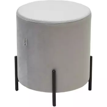 Пуф для гостиной M-City ФЕЛИКС круглый светло-серый BM-4, велюр / черный каркас