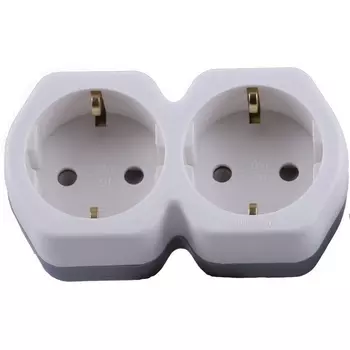 Разветвитель на 2 гнезда с заземлением (белый,серый) Stekker 32870