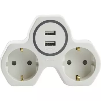 Разветвитель на 2 гнезда с заземлением и 2xUSB (белый,серый) Stekker 32872