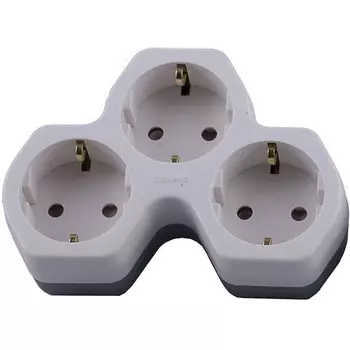 Разветвитель на 3 гнезда с заземлением (белый,серый) Stekker 32871