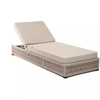 "Ривьера" шезлонг плетеный из роупа, каркас алюминий белый муар, роуп бежевый круглый, ткань бежевая 052 4SIS арт.УТ-00007997