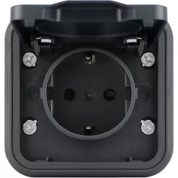 Розетка 1-я с защитной крышкой, 2К+З и шторками, накладная, цвет антрацит Donel W55 DIP18828