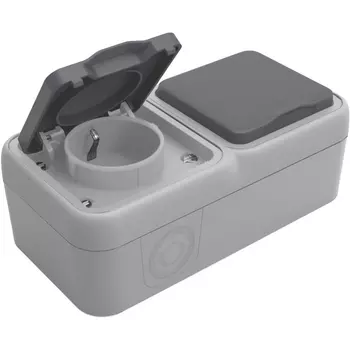 Розетка 2-я с защитной крышкой, 2К+З, накладная, цвет серый Donel W55 DIP28840