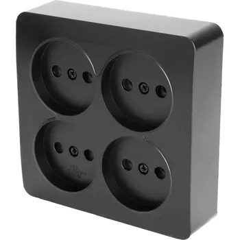 Розетка 4-х местная без заземления (черный матовый) Stekker София 49508