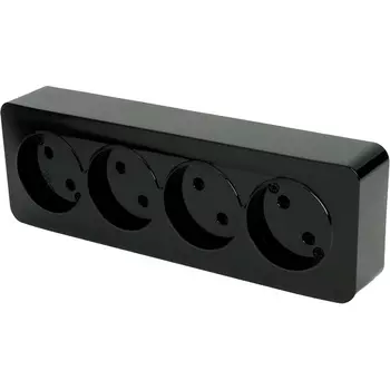 Розетка 4-х местная без заземления (черный) Stekker София 49319