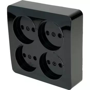 Розетка 4-х местная без заземления (черный) Stekker София 49321