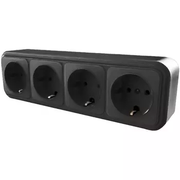 Розетка 4-х местная с заземлением (черный) Stekker Брест 39704