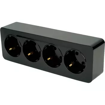 Розетка 4-х местная с заземлением (черный) Stekker София 49320