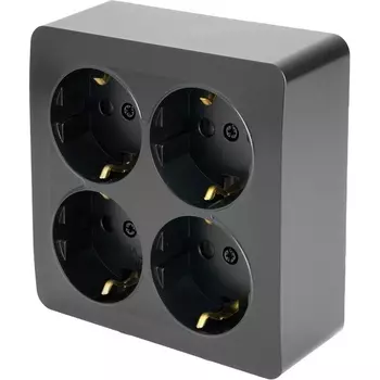 Розетка 4-х местная с заземлением (черный матовый) Stekker София 49510