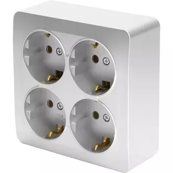 Розетка 4-х местная с заземлением (серебро) Stekker София 49334