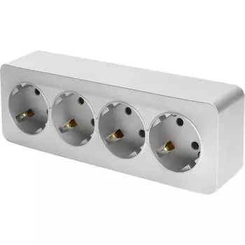 Розетка 4-х местная с заземлением (серебро) Stekker София 49332