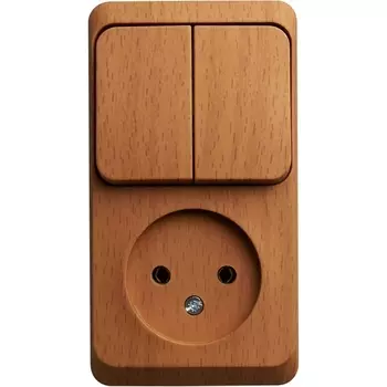 Розетка без заземления с двухклавишным выключателем (бук) Systeme Electric BPA16-205T